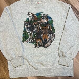 Vintage 90s Women’s Medium M Fruit Of The Loom Wolves Graphic Sweatshirt Wolf